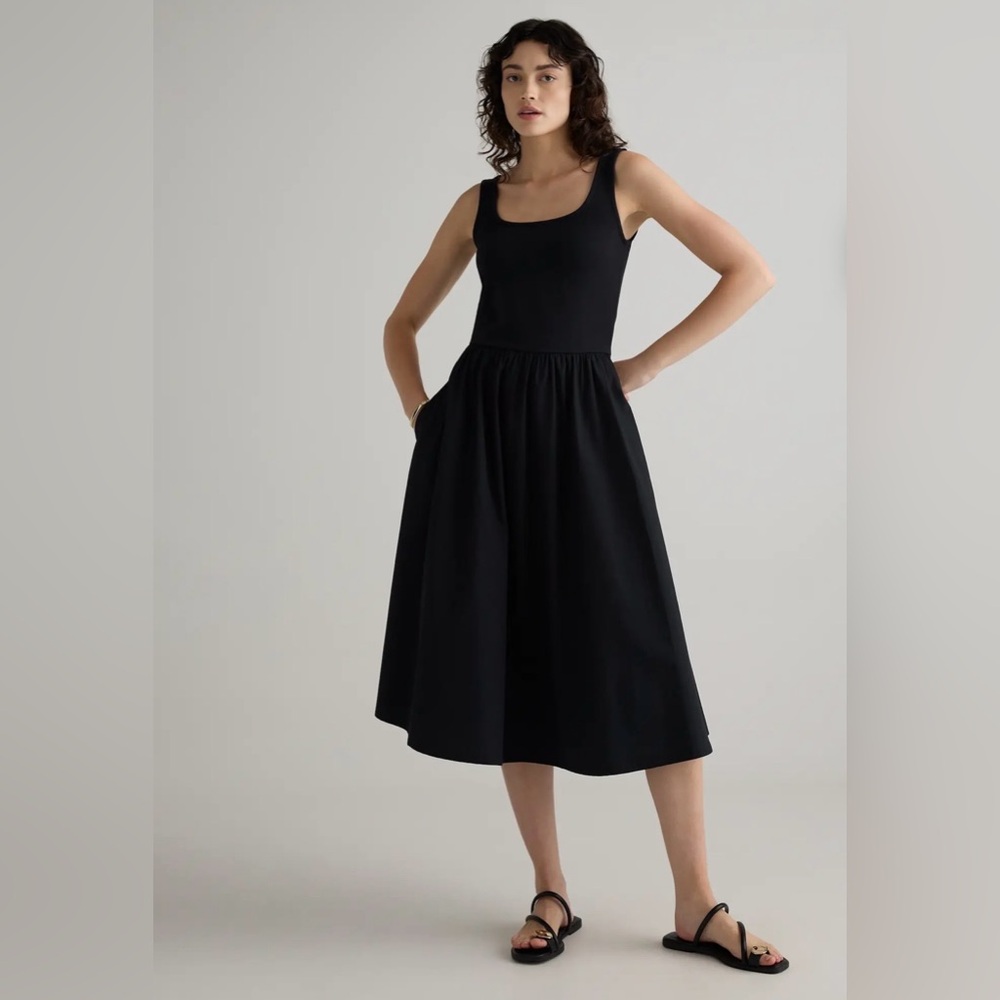 Quince Black Scoop-Neck Midi Dress